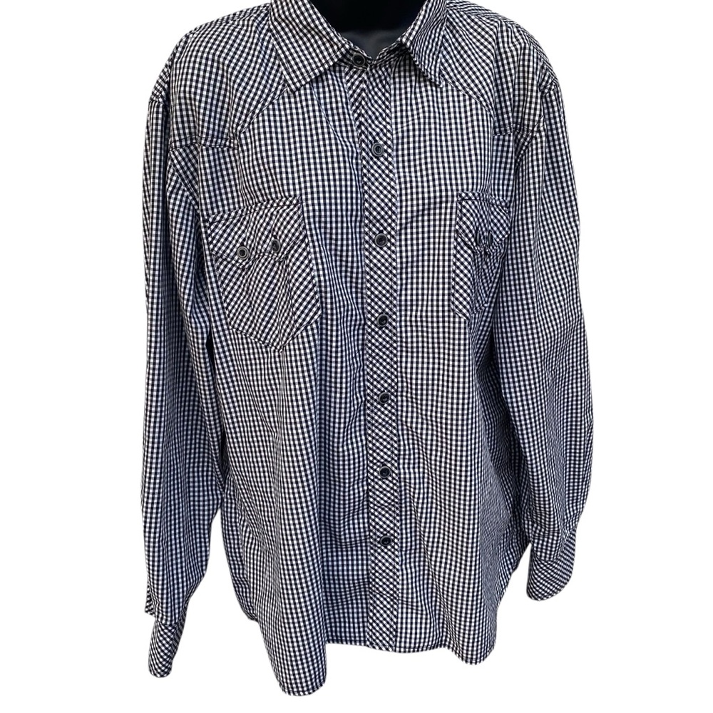 Black and White‎ Gingham Button-Up Shirt Cotton Polyester Blend Cowboy Rodeo L